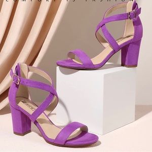 Purple Strappy Block Heel Sandals - Women